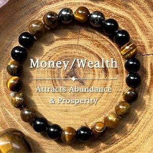 Tiger Eye and Black Bead Bracelet